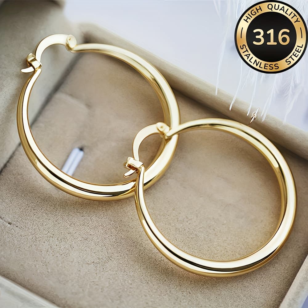 TEMU Gold-plated Hypoallergenic Stainless Steel Earrings, 18k End, Designed For And , Featuring A Easy Yet Elegant Style, Perfect For Daily Wear Or Parties, Making A For Women