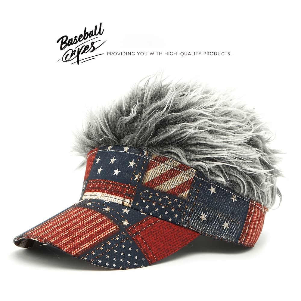 TEMU Adjustable Fake Hair Baseball With Flag Visor - Lightweight Suitable For , Golf & Outdoor, Patriotic Wig Hat For , Sun Protection Visors, Spring/autumn National-themed Wig