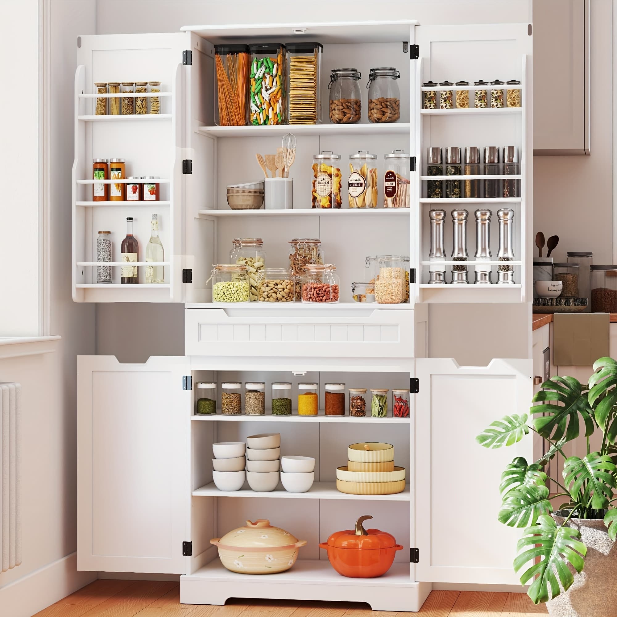TEMU Large Capacity 71 Inch High Pantry Cabinet, Freestanding Kitchen Storage Cupboard With Adjustable Shelves And Drawer, Space-saving Food Organizer Tower For Kitchen Or Dining Room