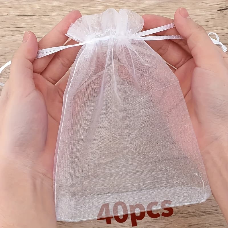 TEMU Gift For Her/him 40pcs 4x6 Inch White Breathable Mesh Bags, Transparent Drawstring Gift Bags With Ribbon, Perfect For Wedding Favors, Jewelry, Candy & Cosmetics Packaging