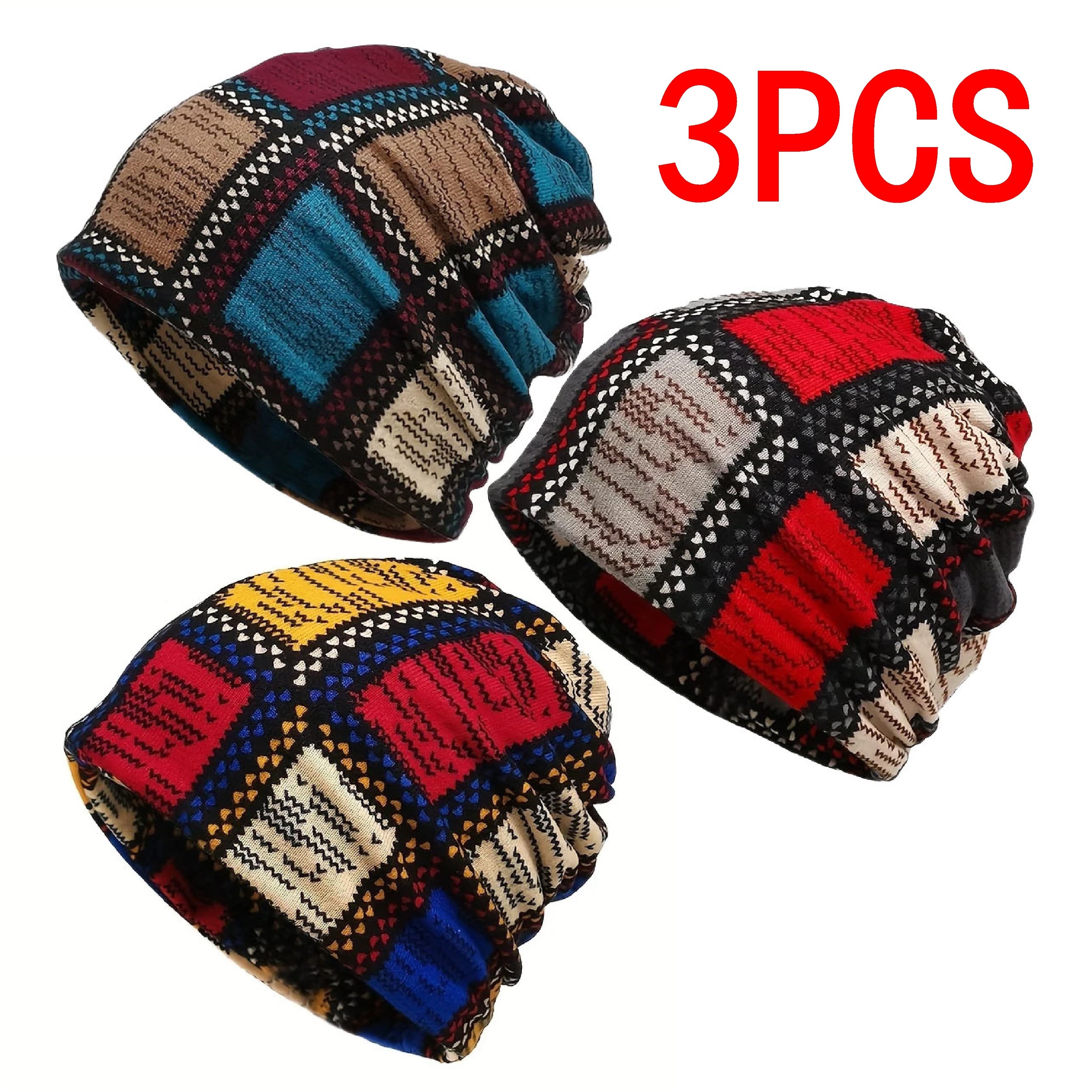 TEMU 3pcs Set Of Vibrant Colored Printed Beanie, Brimless , Suitable For Outdoor Sports Cycling, Lightweight, , Hand Washable, Pullover For Men And Women