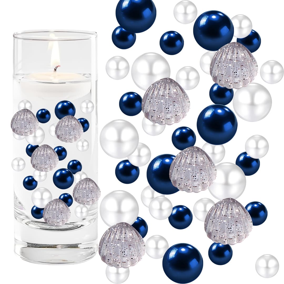 TEMU 115pcs Floating Beads For Centerpieces Vases - Acrylic Shell, Navy Beads For Floating Candle Vases, No Hole Decorative Filler For Home Decor, Table Centerpieces And Wedding Decor