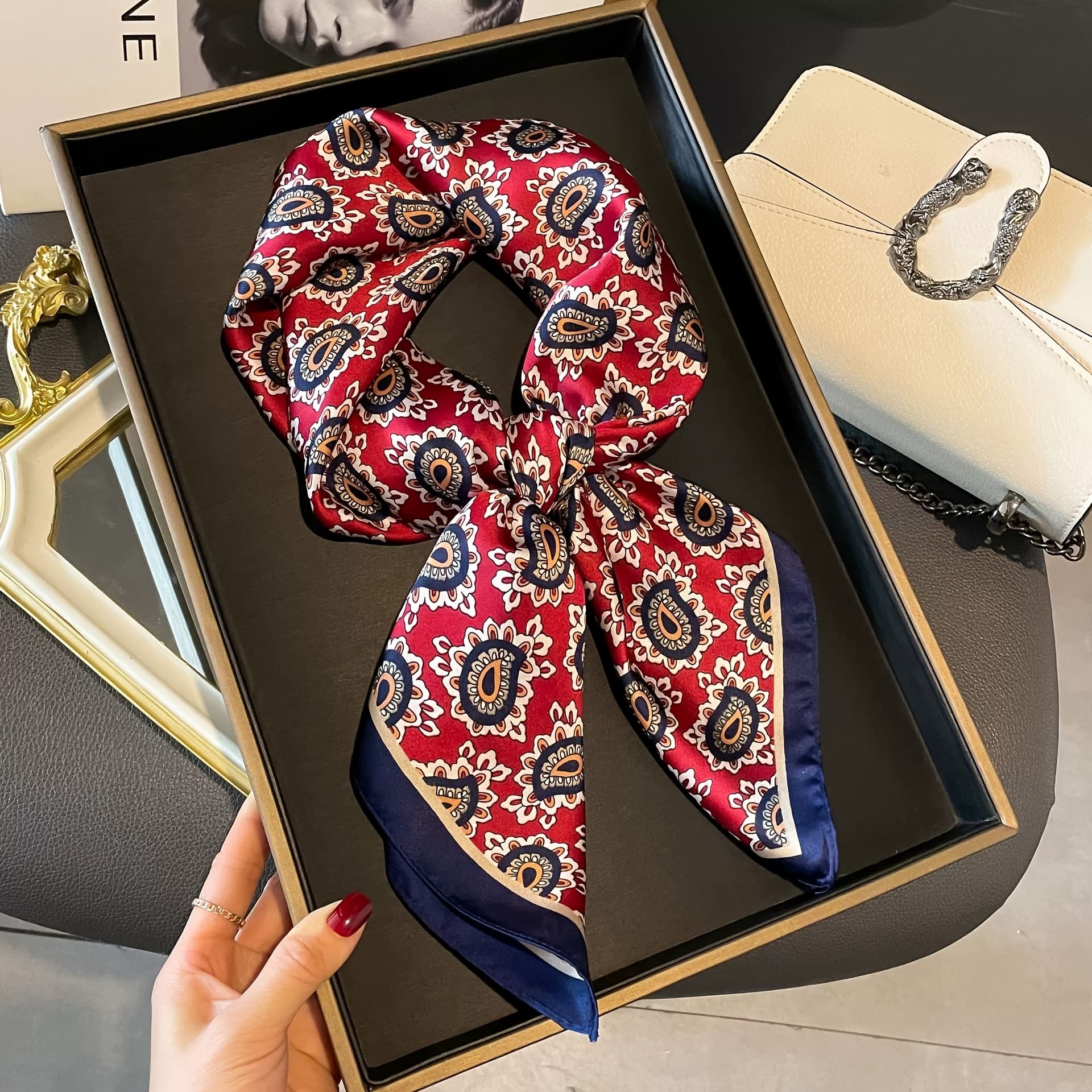TEMU Women's Elegant Scarf, Breathable Polyester Neck Wrap, 70.0cm Luxurious Fashion Headscarf, Style, Hand Wash Or , Suitable For Spring And Summer Outfits