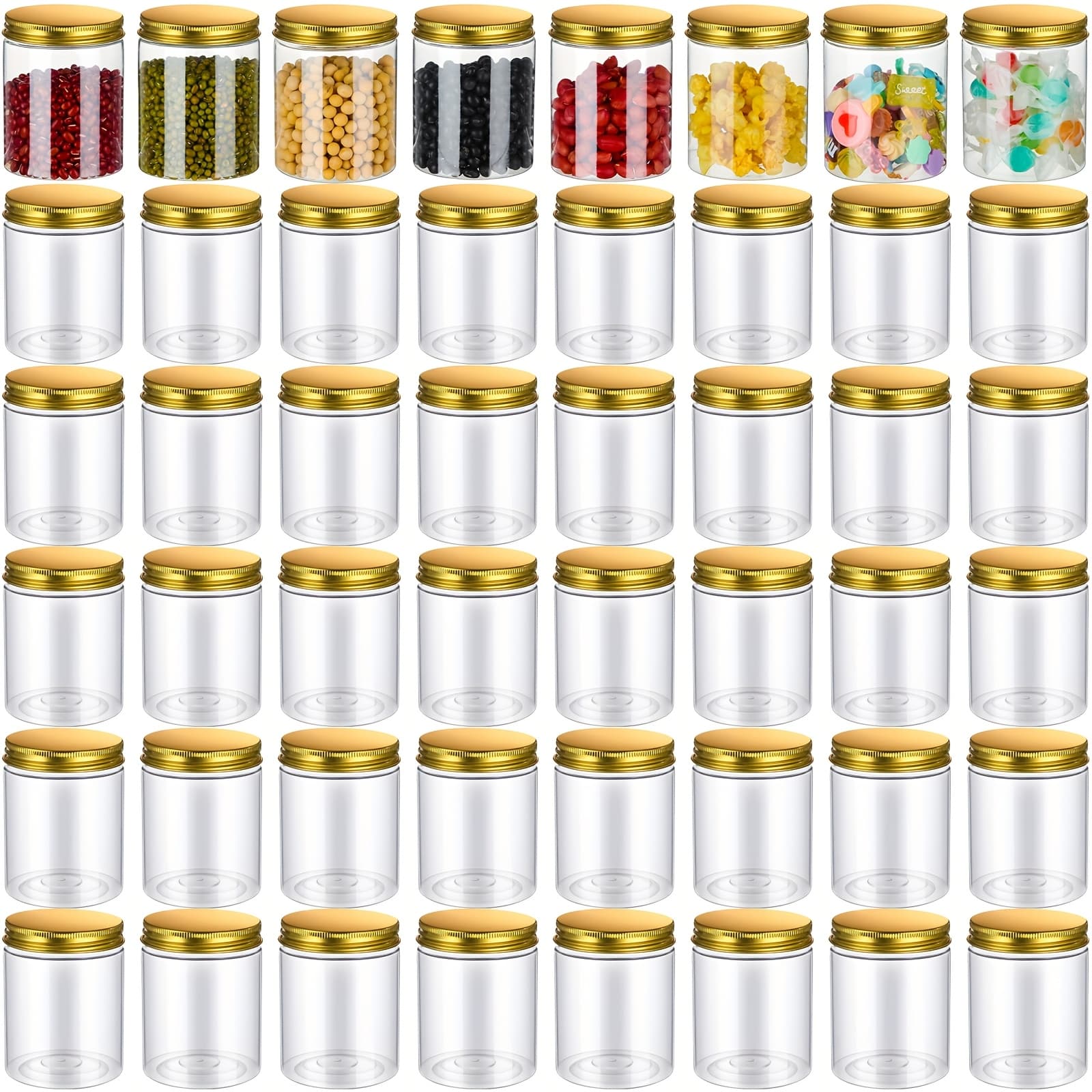 TEMU Set Of 48 Clear 8oz Plastic Mason Jars With Lids, Perfect For Kitchen Storage Or As Gifts For Halloween And Christmas (golden)