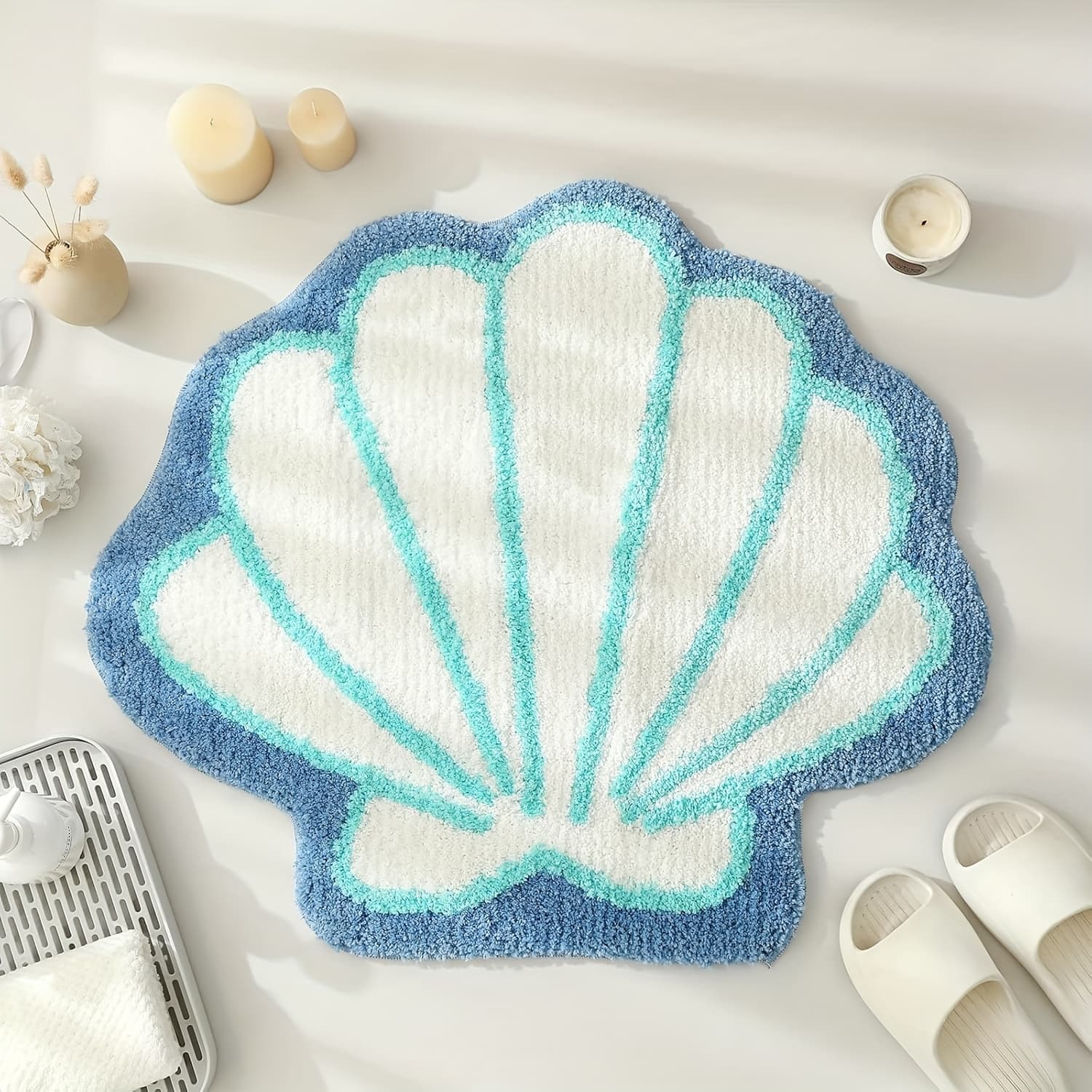 TEMU Seashell Bathroom Rugs And Mat Cute Beach Bath Mat For Cartoon Sea Bathroom Decor Bath Rugs Plush Non-slip Foot Mat Absorbent Bathtub Rug Washable