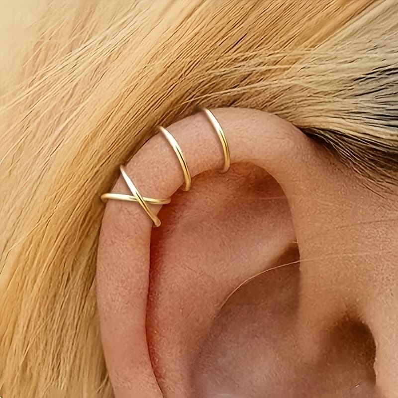 TEMU 2pcs/ Ear Clip, Easy And Double Layer Without Ear Piercing , Couple Ear , Ear Additions, Suitable For Men And Women