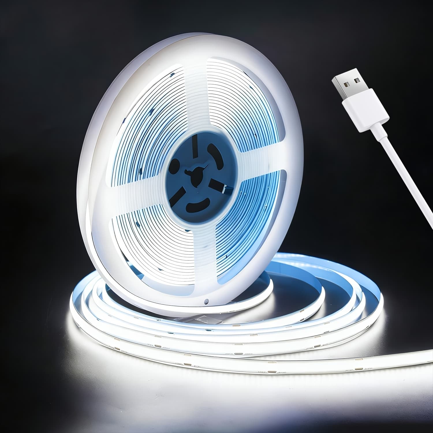 TEMU 9.8ft Cob Led Strip Light | Usb Powered, Flexible, Cuttable, Dimmable With Tape, Cold White Light, Ideal For Cabinets, Closets, Bedrooms, Kitchens, Shelves, Stage Setting - Gupup Brand