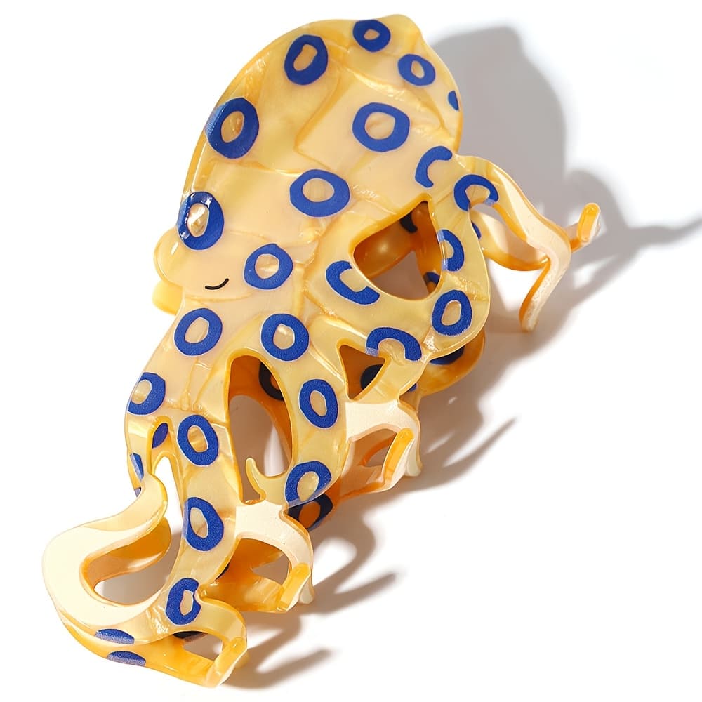 TEMU Extra-large Acetic Acid Marine Animal Blue-ringed Octopus Non-slip Shark Hair Claw Clip For Women, Hairpin Headwear