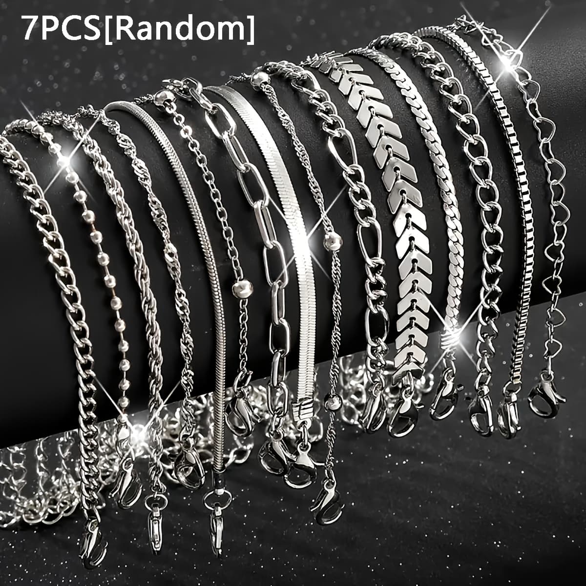 TEMU 7pcs [random] Fashion Stainless Steel Women's Bracelet, Waterproof And Non-fading, Suitable For Daily Parties And Travel