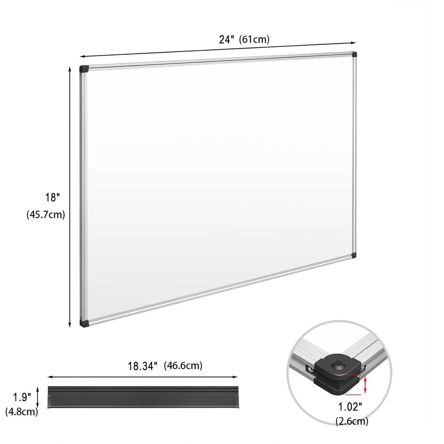 TEMU Dry Erase Whiteboard - 24 X 18 Inch White Board - Large Wall-mounted Board With Silvery Aluminum Frame, 1 Eraser, 2 Pen, Detachable Marker Tray