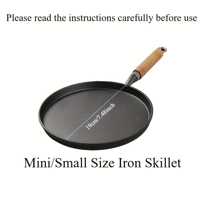 TEMU 1pc Mini Cast Iron Frying Pan With Wooden Handle - 4.7 Inch Compact Size For Omelets, Pancakes, - Heat Distribution & Durable Kitchen Cookware Essential