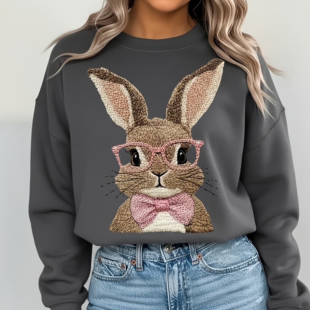TEMU 1pc Cute Rabbit Iron-on Sticker- Pink Bowknot Glasses| Vinyl Washable For T-shirts, Pillows, Backpacks