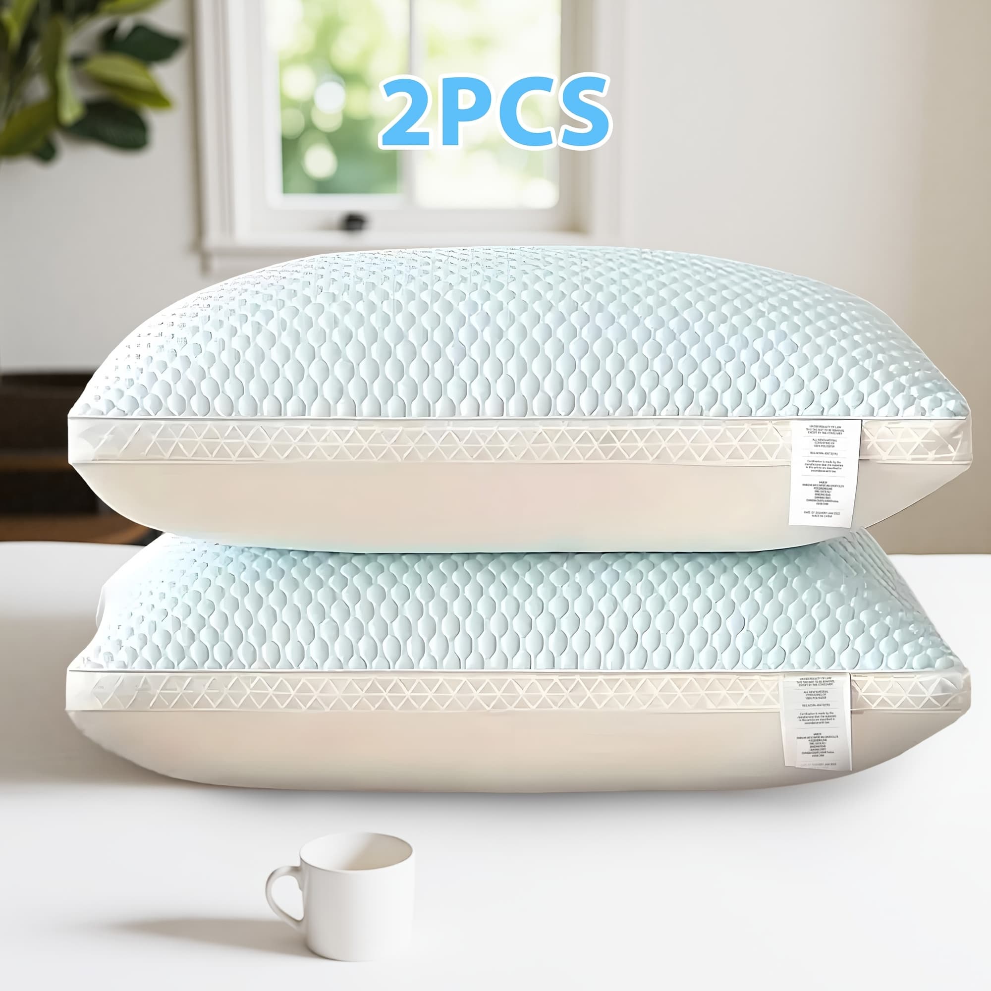 TEMU 2-pack Cooling Bed Pillows, Non-collapsing Soft Support With Neck Support, Breathable & Machine Washable, Bed Pillows For Back & Side Sleepers