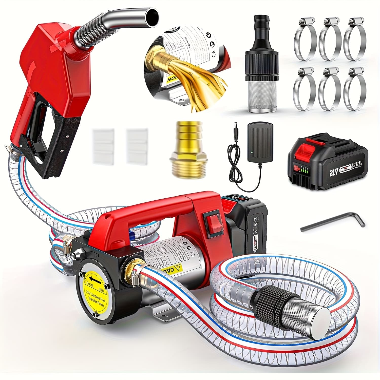 TEMU Taskstar 12gpm Cordless Fuel Transfer Pump Kit - 21v Self-priming & Kerosene Pump With 4.0ah Battery, Auto Shut-off Nozzle & Hose - Portable Battery Powered Design