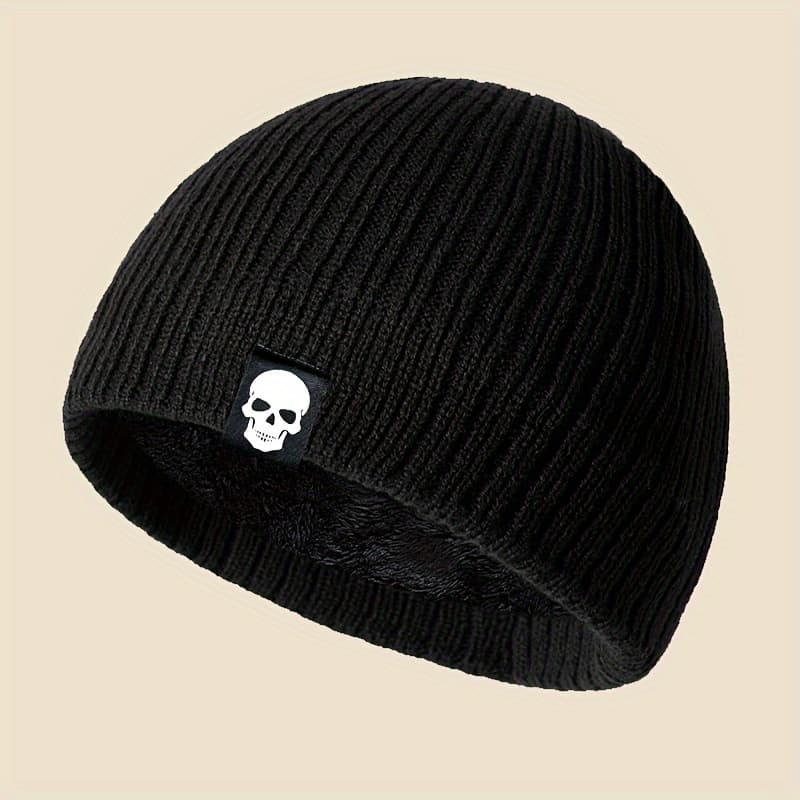 TEMU Unisex Halloween Knit Beanie - 100% Acrylic Warm Windproof Winter Hat, Retro Stretchy Skull Design For , Cold Weather Outdoor Hat, Ideal Gift For Autumn & Winter
