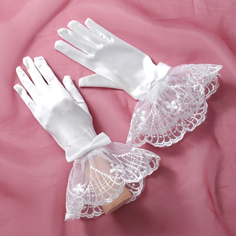 TEMU Minimalist Bow-decorated Bride Gloves Are A Pair Of Wrist-length Gloves With Fingers, Suitable For Women's Wedding Parties