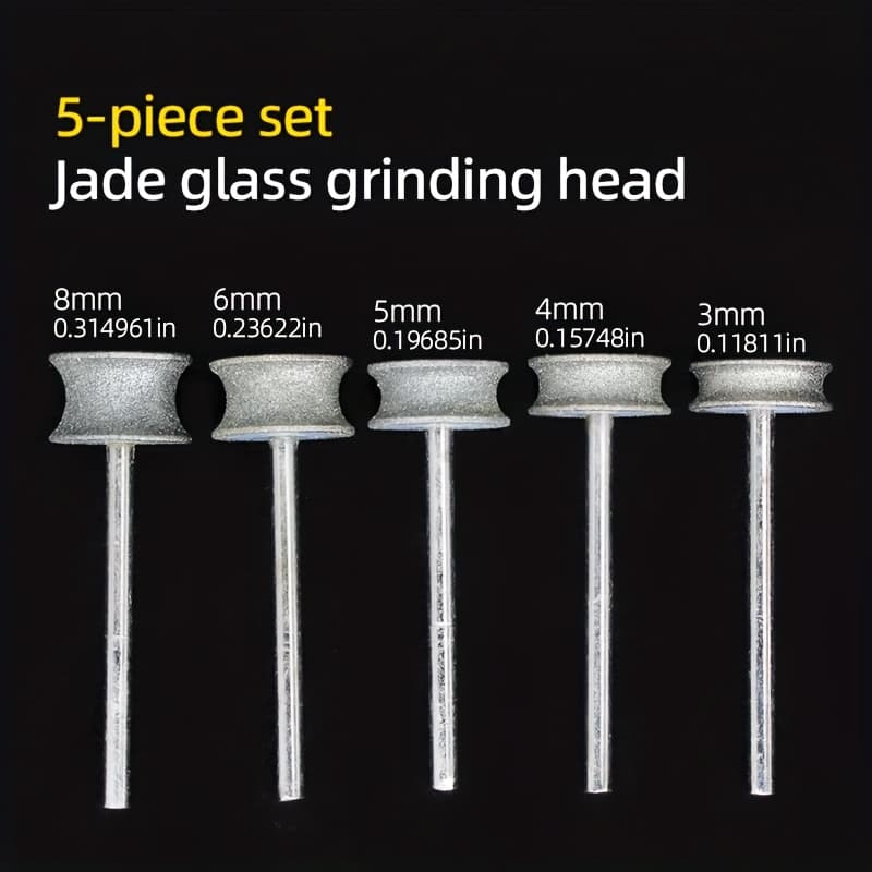 TEMU 5pcs Set Of Grinding Heads With Widths 3/4/5/6/8mm, For Chamfering Rounded Glass Edges And Arc-shaped Grinding, Tool Set