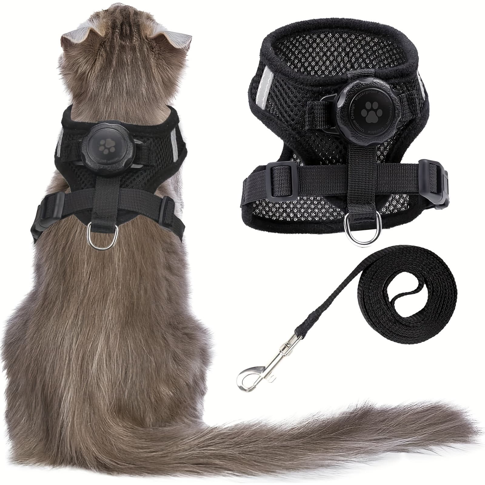 TEMU Cat Harness And Leash Set With Airtag Holder - Escape-proof Reflective Vest, Adjustable For Cats And Kittens (, No Airtag)