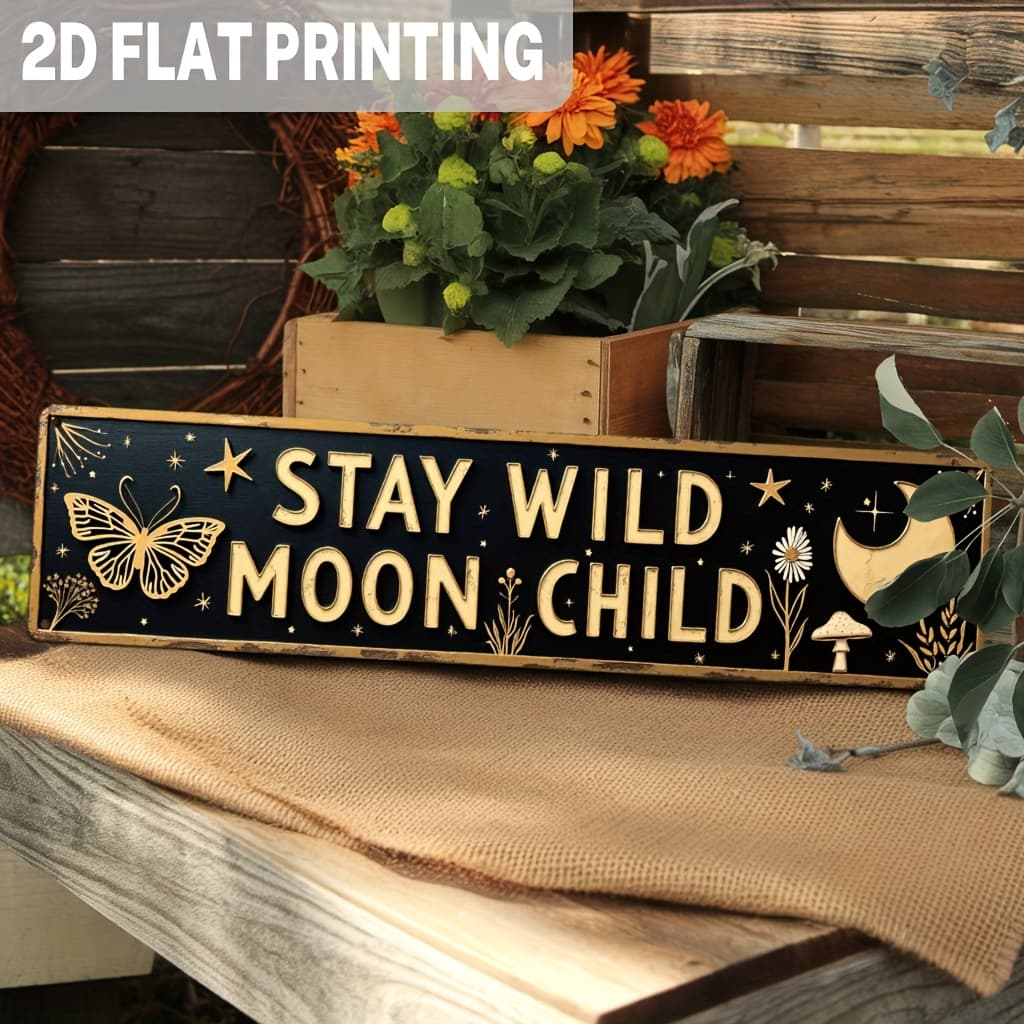 TEMU 2d Flat, 1pc Vintage Bohemian Metal Wall Hanging - With & Butterflies - Boho Farmhouse Decor Suitable For Bedroom, Living Room - Durable Iron Celestial Night Sky Art - (9.98x39.98cm), 2d Flat