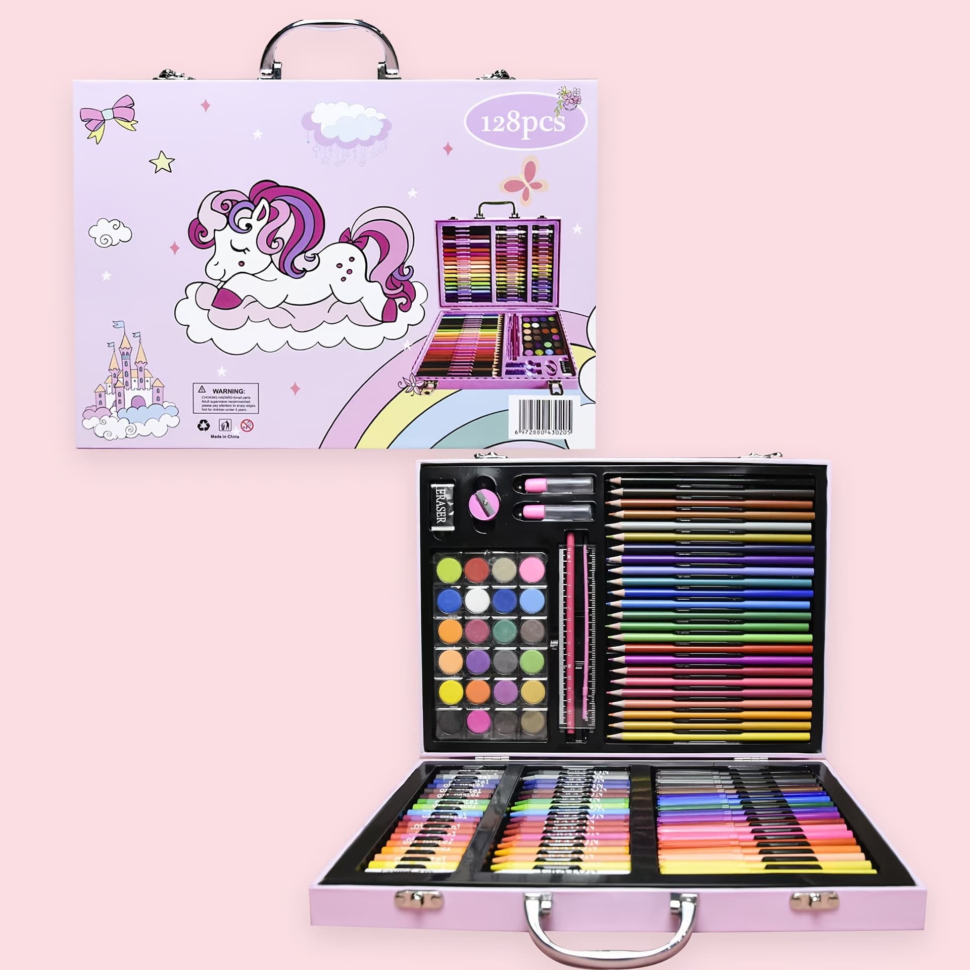 TEMU 128pcs Art Set, Deluxe Professional Color Set, Art Drawing Painting, Box Oil Painting Stick, Markers, Watercolor Paints, Color Pencil, Brush, Pencil Sharpener, Ruler