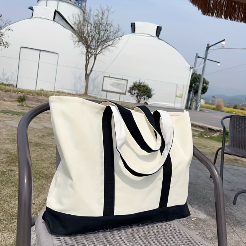 TEMU Beige Black Trim Canvas Bag