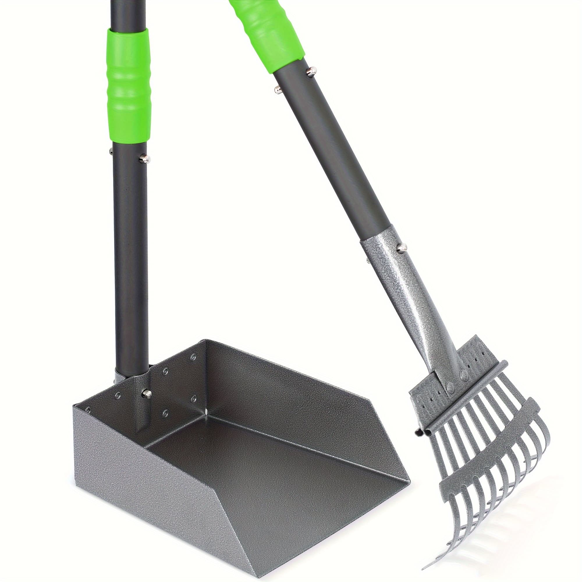 TEMU Stainless Pooper Scooper Set, Durable, Rust Proof Tray And Rake Set, Pet Waste Removal Scoop With Adjustable Handles, Easy To Clean, Ideal For All Breeds