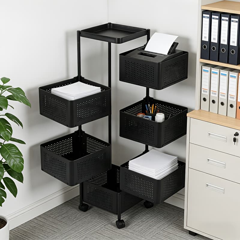 TEMU Black 5-tier/ Single-tier Rotating Shelf With Wheels, Multi-functional Office Trolley/cabinet, Suitable For Multiple Including Office, Living Room, Kitchen, Bathroom