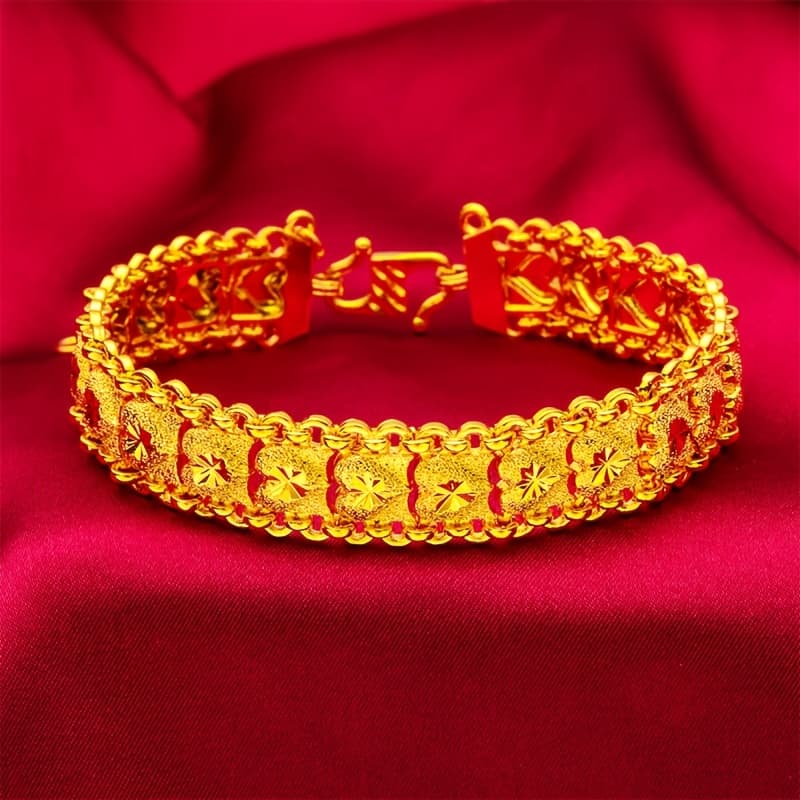 TEMU A 24k Gold-plated Bracelet, 12mm In Width, Featuring A Stylish And Elegant Heart-shaped Design, Perfect For Women And. This Jewelry Piece A Wonderful Gift For Birthdays And , Ideal For And Wives