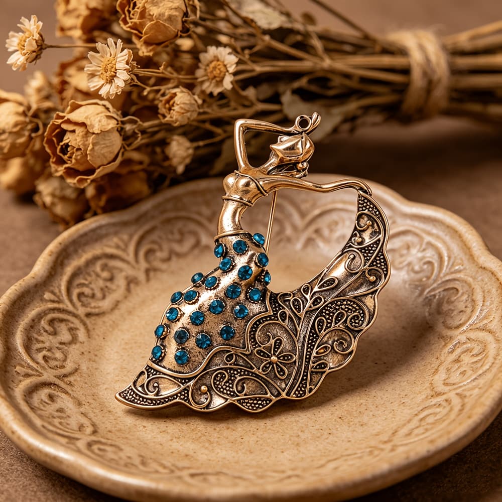 TEMU Vintage Flamenco Dancer Brooch, Distressed An , With Sparkling Rhinestones With Dynamic Carved Details, And Unisex, Suitable For Birthday Parties, Graduation Season, Or As A