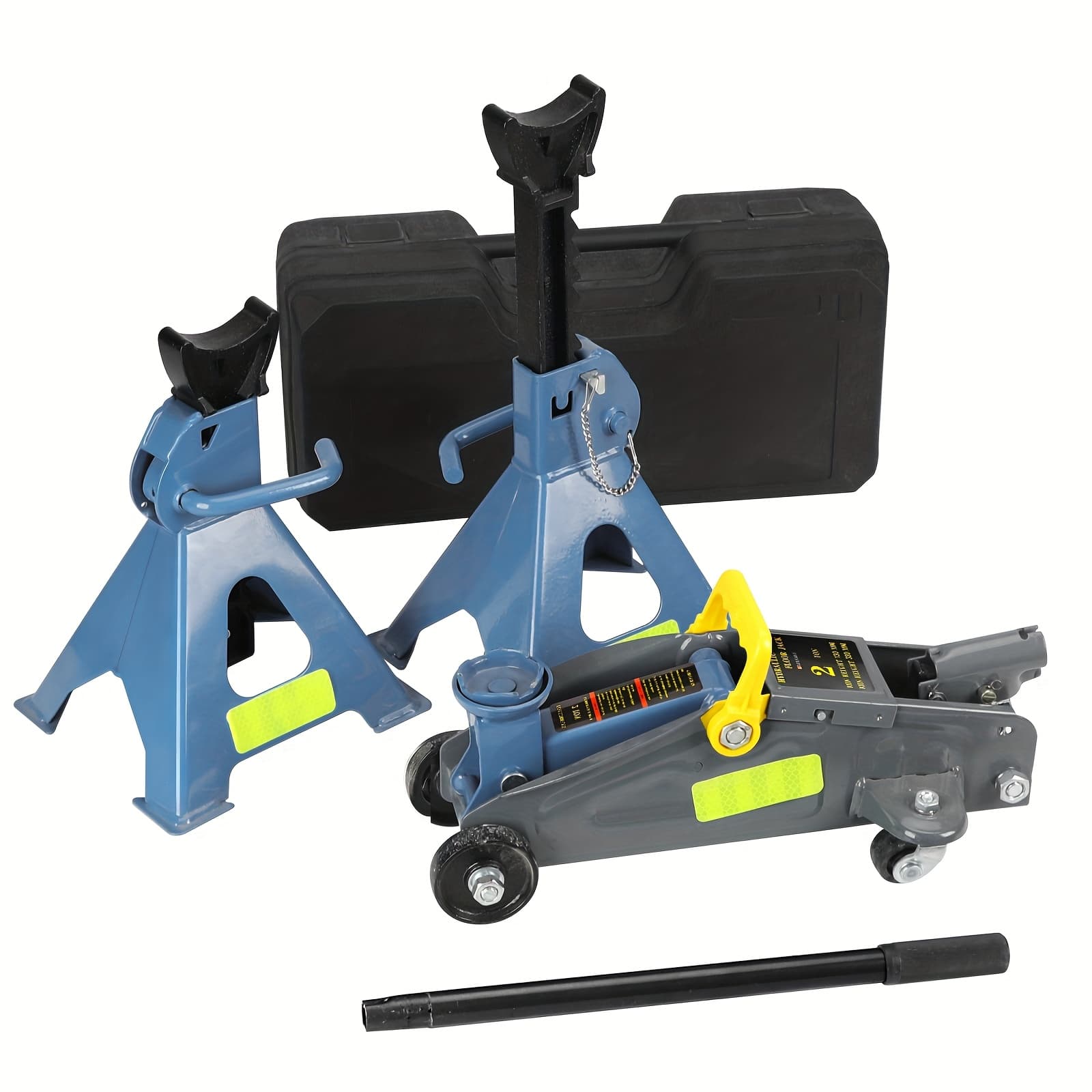 TEMU Hydraulic Jack Combo Set For Compact Cars, Hydraulic Trolley Jack With Safety Pin 2 Jack Stands, Floor Jack With Single Piston Pump, Blue