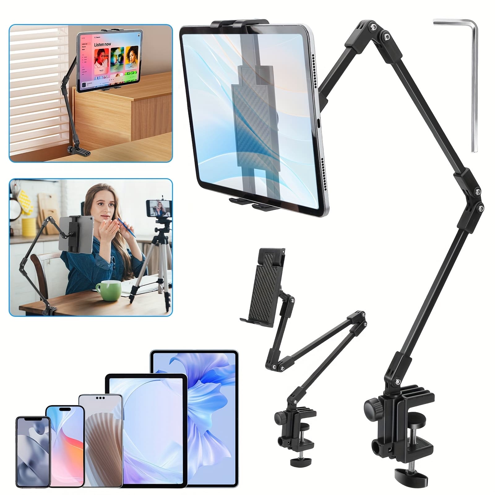 TEMU Upgraded Tablet Stand For Desk, High-quality Aluminum Alloy, 360° Free Adjustment & Foldable Design, Universal Phone Laptops Holder From 4 To 12.9 Inches, Clipped Anywhere, Desktop Or Bedside