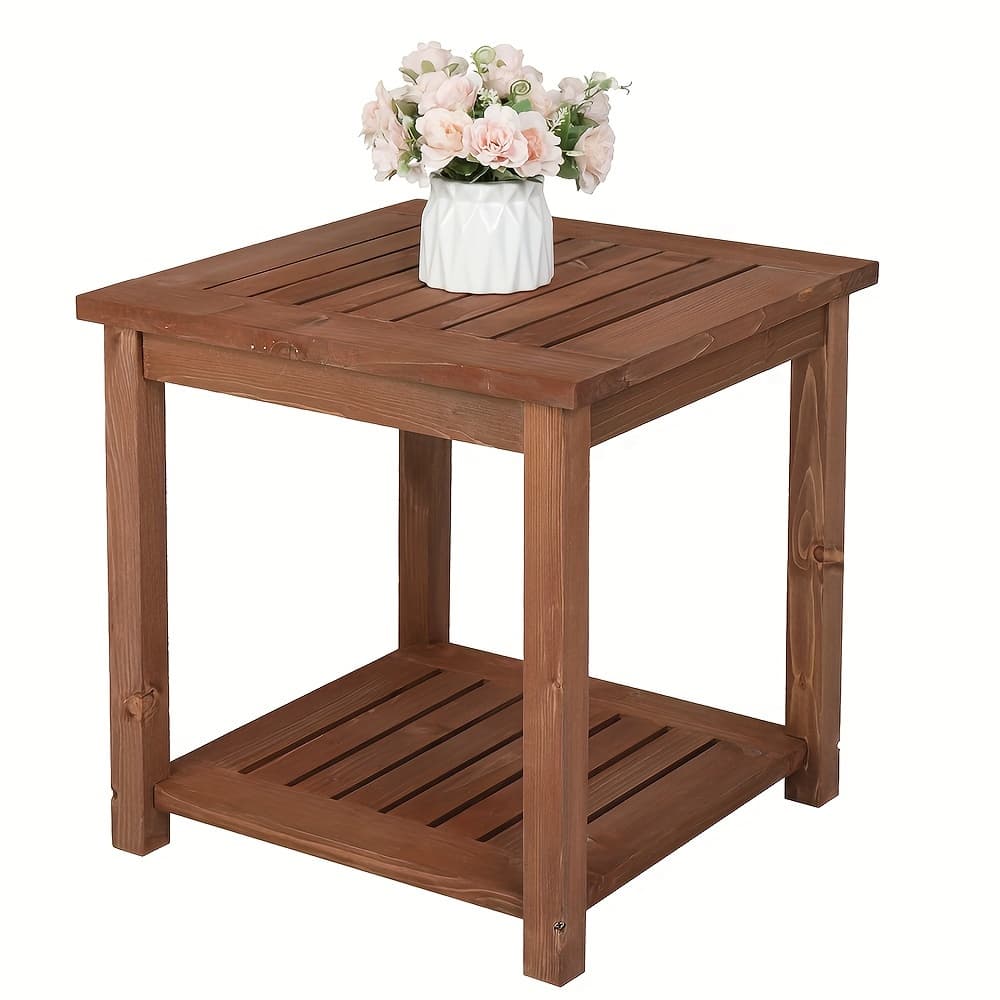 TEMU 18 Inch Square Carbonized Side Table - Rustic Outdoor Patio Accent Table With Weather Resistant Finish In Vintage Charcoal Gray - Handcrafted Solid Wood Garden Furniture For /decks
