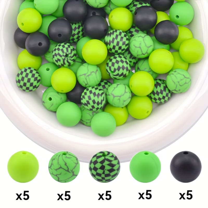 TEMU 25pcs Checkered & Crack Silicone Beads - Assorted Colors For , Keychains, Phone Straps & More - Perfect For Crafting And Home Decor, Craft Accessories | Checkered Pattern | Smooth Texture