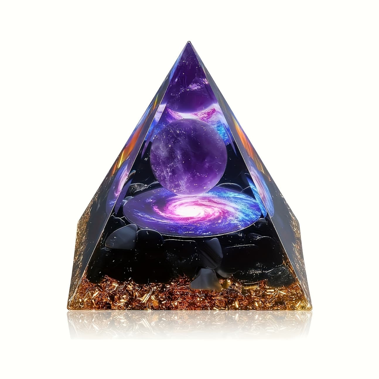 TEMU Amethyst Crystal Pyramid With Obsidian Base - Home Decor, Desk Accent, And Ideal Gift For Birthdays, Christmas & Holidays