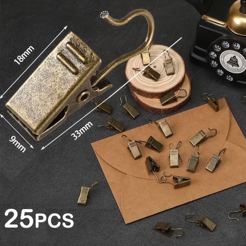 TEMU 25 Vintage Bronze Color Metal Serrated Clips | Suitable For Curtain Tracks, Photo Wall Fixing, Postcard Sealing, Tablecloths, Towels, Files, Potato Chips, Snack Bags, Wet Clothes, Picnic Mats