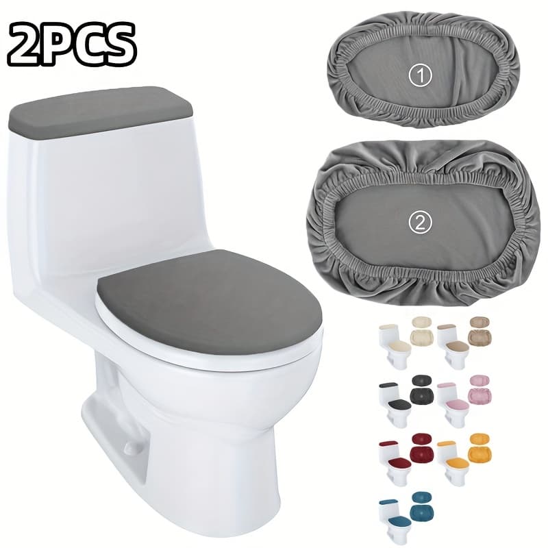 TEMU 2pcs Of Solid Color Elastic Toilet Seat Cover, Easy To Disassemble And Durable Toilet Lid, Water Tank Dust Protection Cover