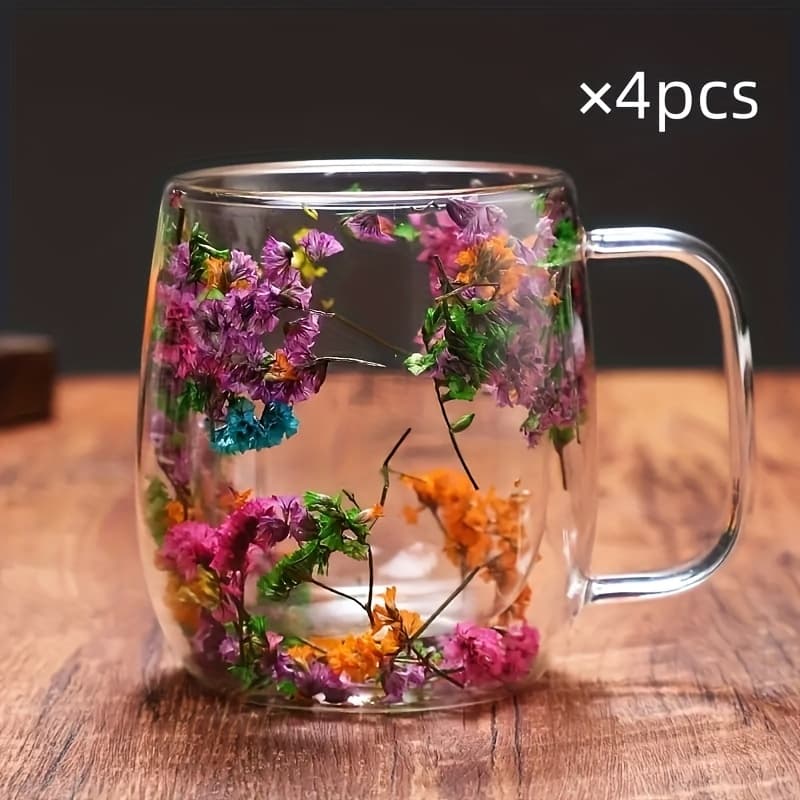 TEMU 4pcs Glass Coffee Cups With Handle - Leakproof Suitable For Tea, Cappuccino, Latte, Dried Thermal Mugs, Transparent Cups For, Office, Parties, Holiday Gifts (hand Wash Only)