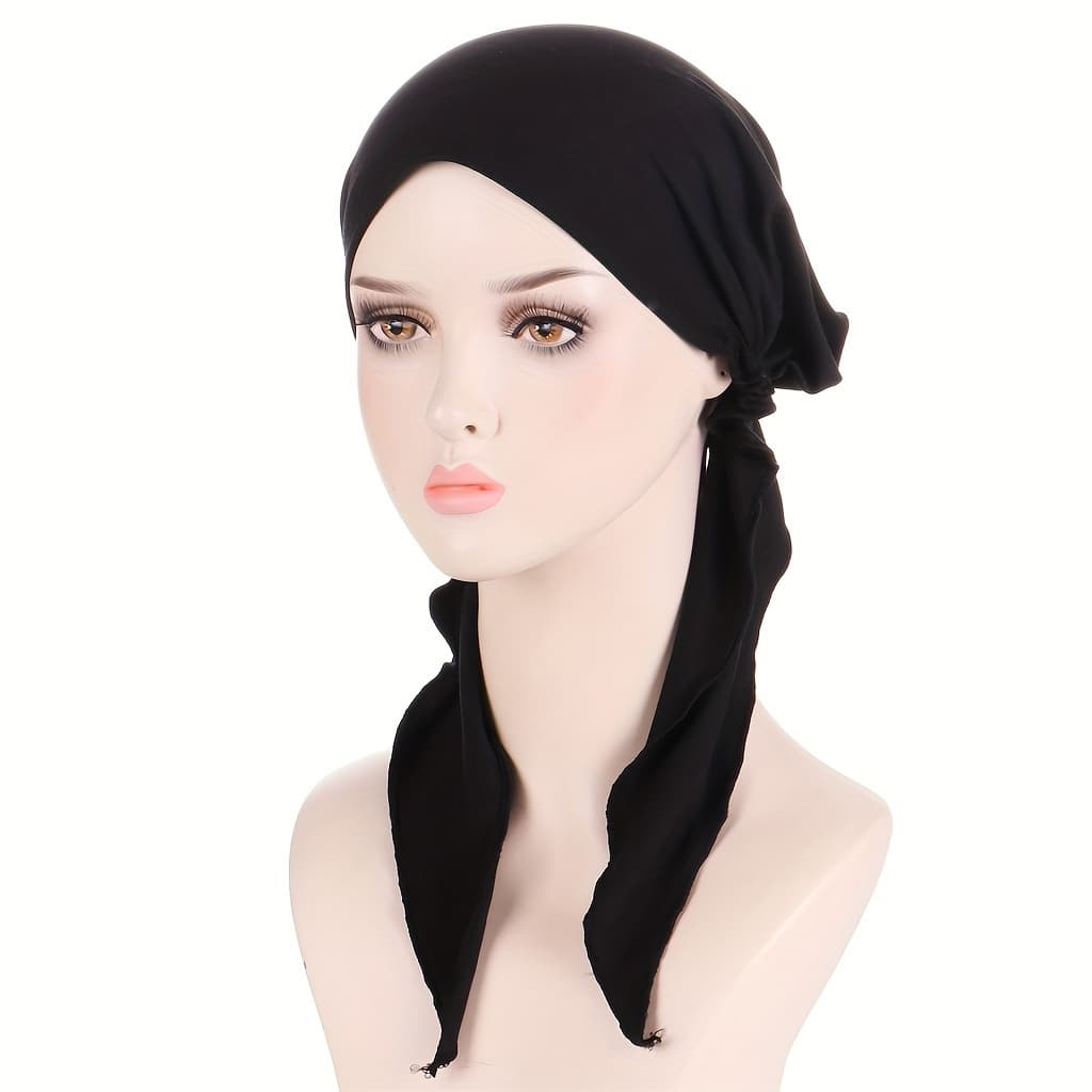 TEMU Solid Color Color Turban Hat For Women Boho Head Wraps Elastic Beanies Hijab Hats Ramadan Headscarf Hijab Chemo Inner Underscarf