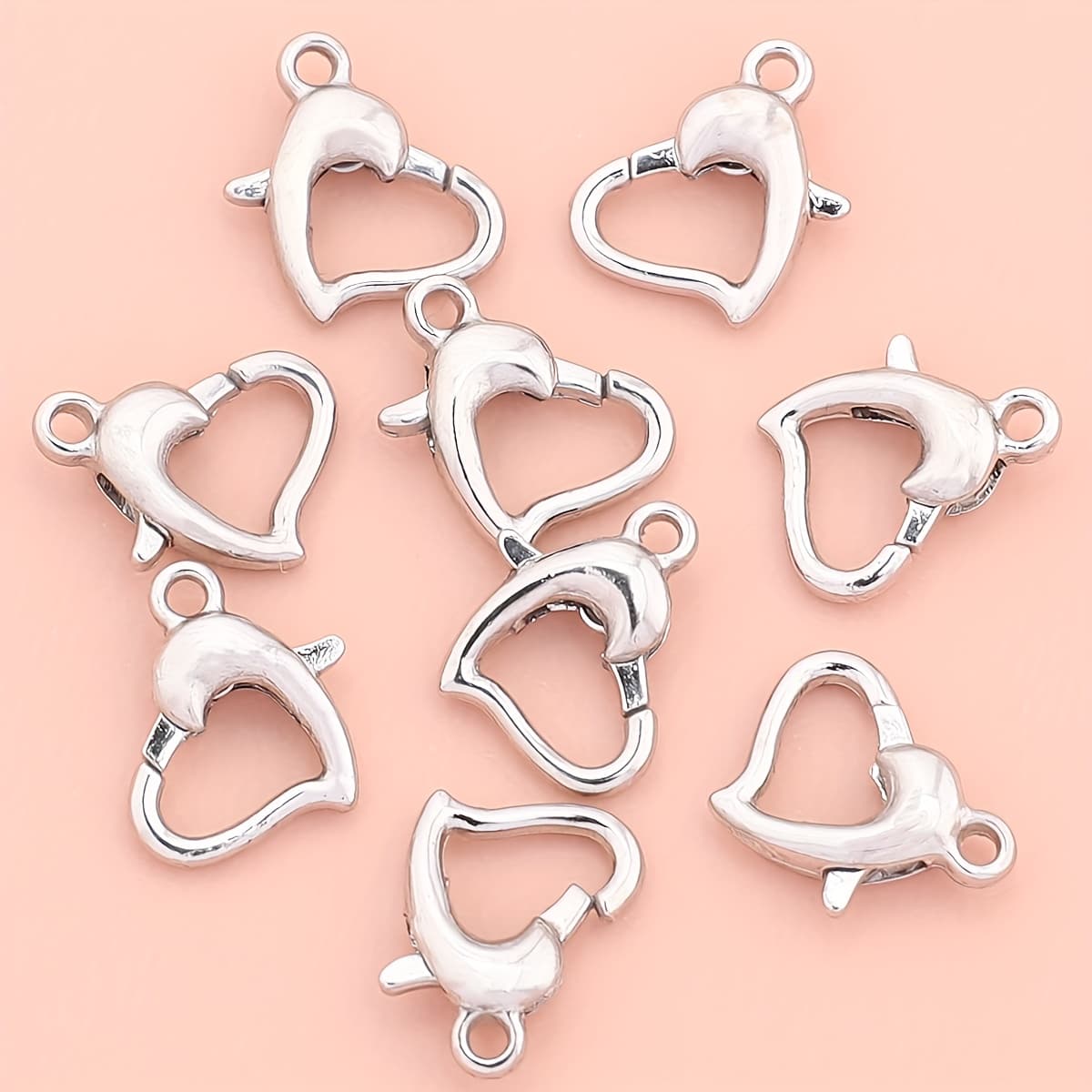 TEMU 15pcs Heart-shaped Lobster Clasps, Unique Lobster Clasps For Additions, Alloy Components For Necklaces, Bracelets, Keychains, Mobile Phone Chains, Handmade Crafts, And Jewelry Making Supplies