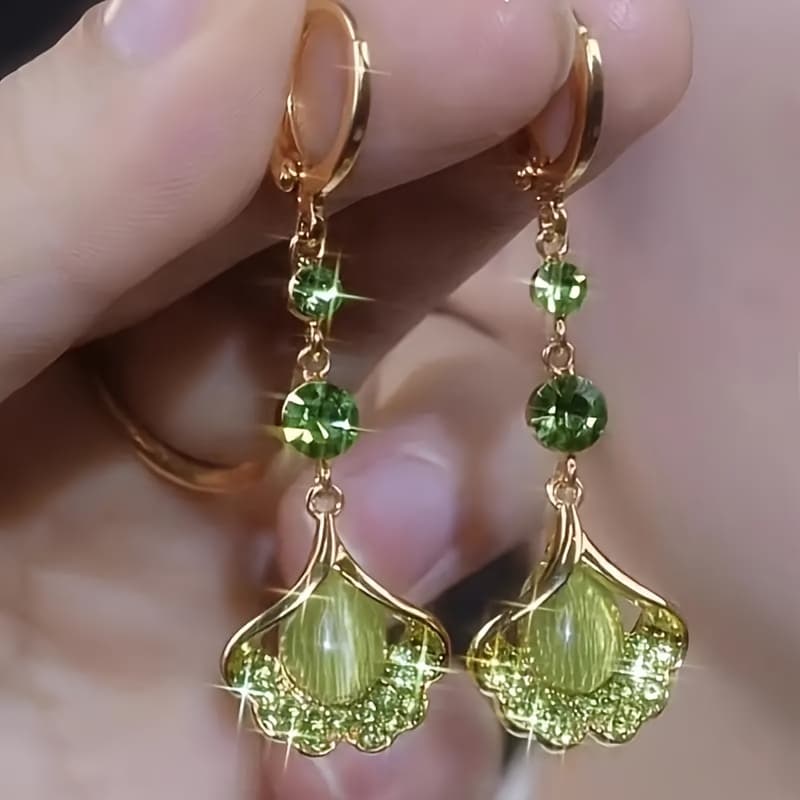 TEMU A Pair Of Women' Luxury High-end Green Ginkgo Leaf Long Tassel Earrings, Fashionable And Exquisite, Suitable For Any Occasion To Wear,