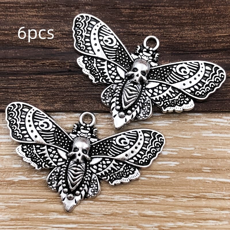 TEMU 6pcs Vintage Skull Charms - Vintage Silvery Alloy Pendant - Fashion Jewelry Charms For Necklaces, Bracelets, Earrings Crafting Additions 27x43mm