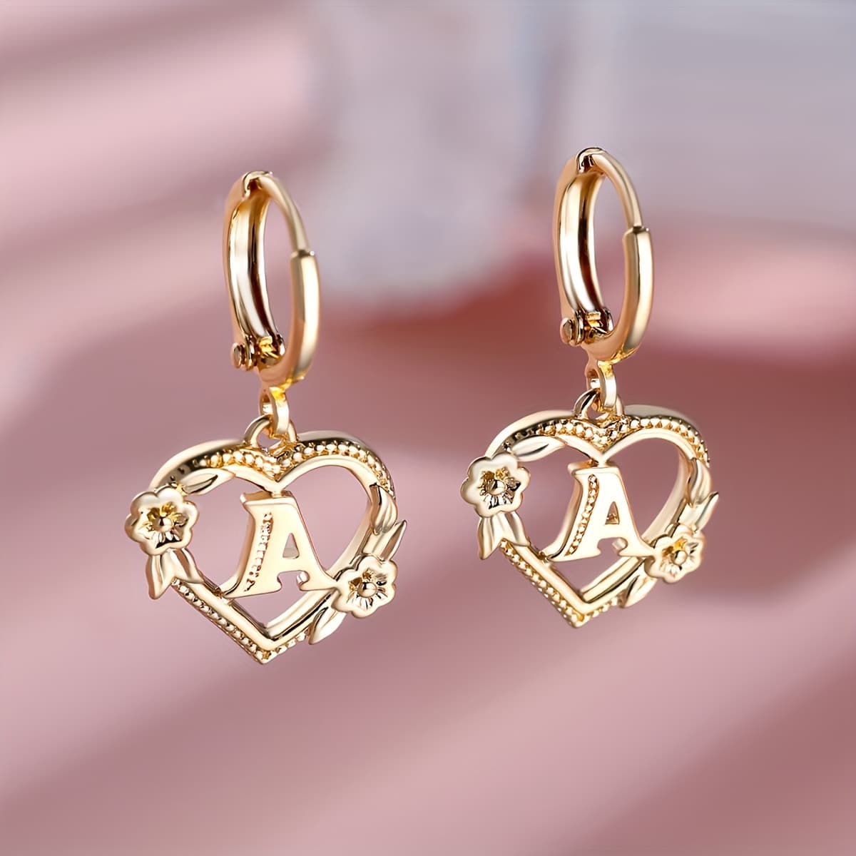 TEMU Engraved Rose 26 English Letters A- Heart-shaped Earrings, , Suitable For ' Daily Wear And Parties, Without Battery