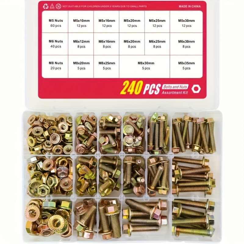 TEMU Alloy Steel Plate Nut Kit - M5, M6, M8 Metric Hex Screws, With 14 Common Sizes Of Nuts, -resistant, Suitable For Diy Projects, Repairs, Etc., Clear Storage Box Organization