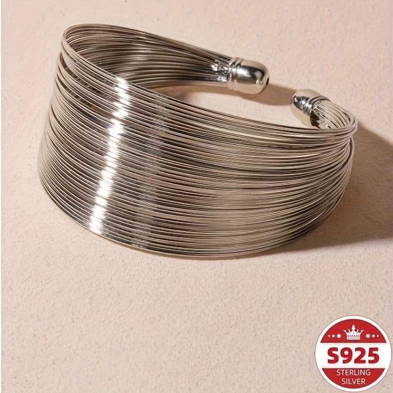 TEMU 925 Silver Bracelet - Decorative Wide-opening Accessory For Women - Jewelry