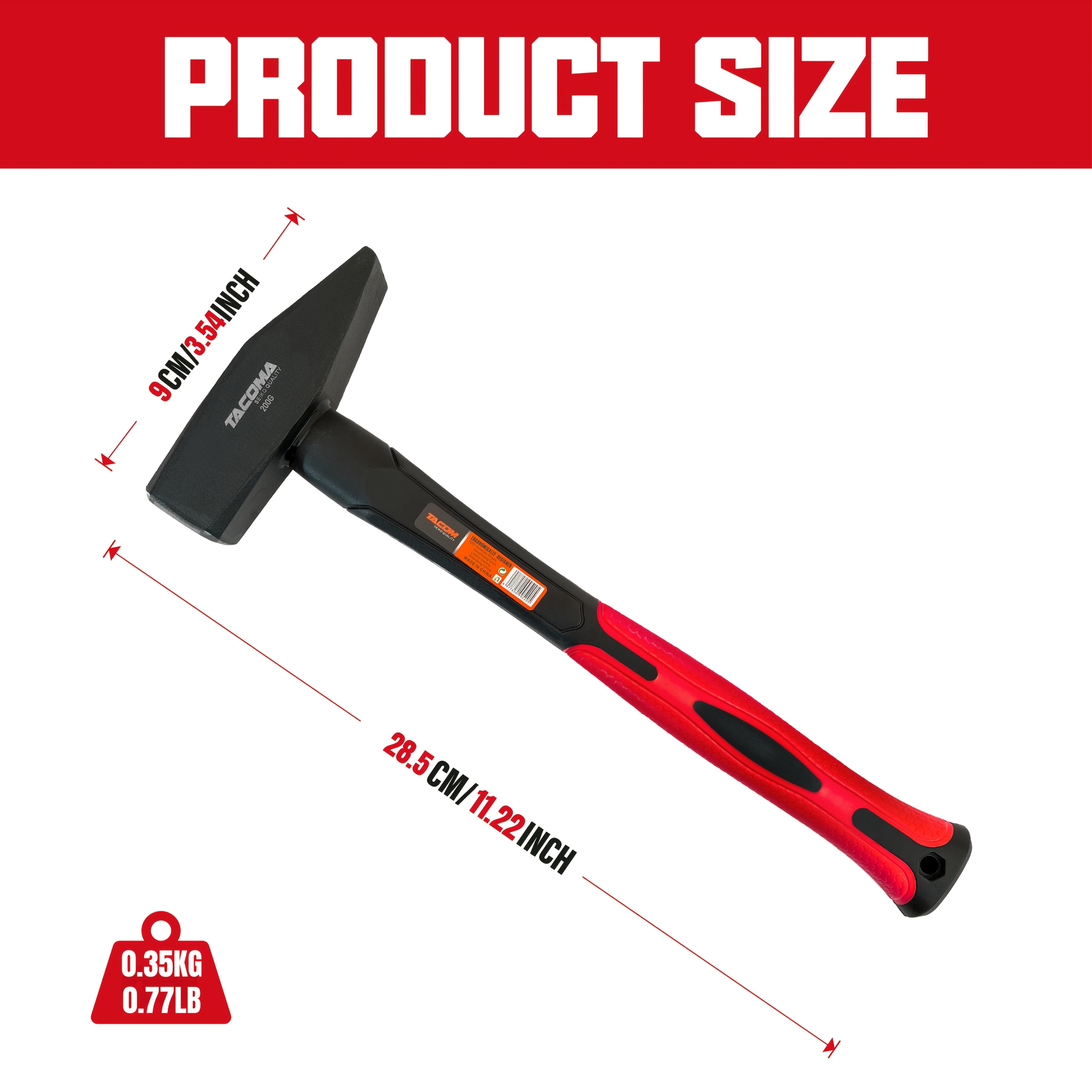 TEMU 200g Or 500g Or 1000g Style Mechanical Hammer, 45 Steel Head, Non-slip Textured Rubber Handle With Shock Absorbing Function, Easy To Carry Suitable For Light Work, , Automotive Maintenance