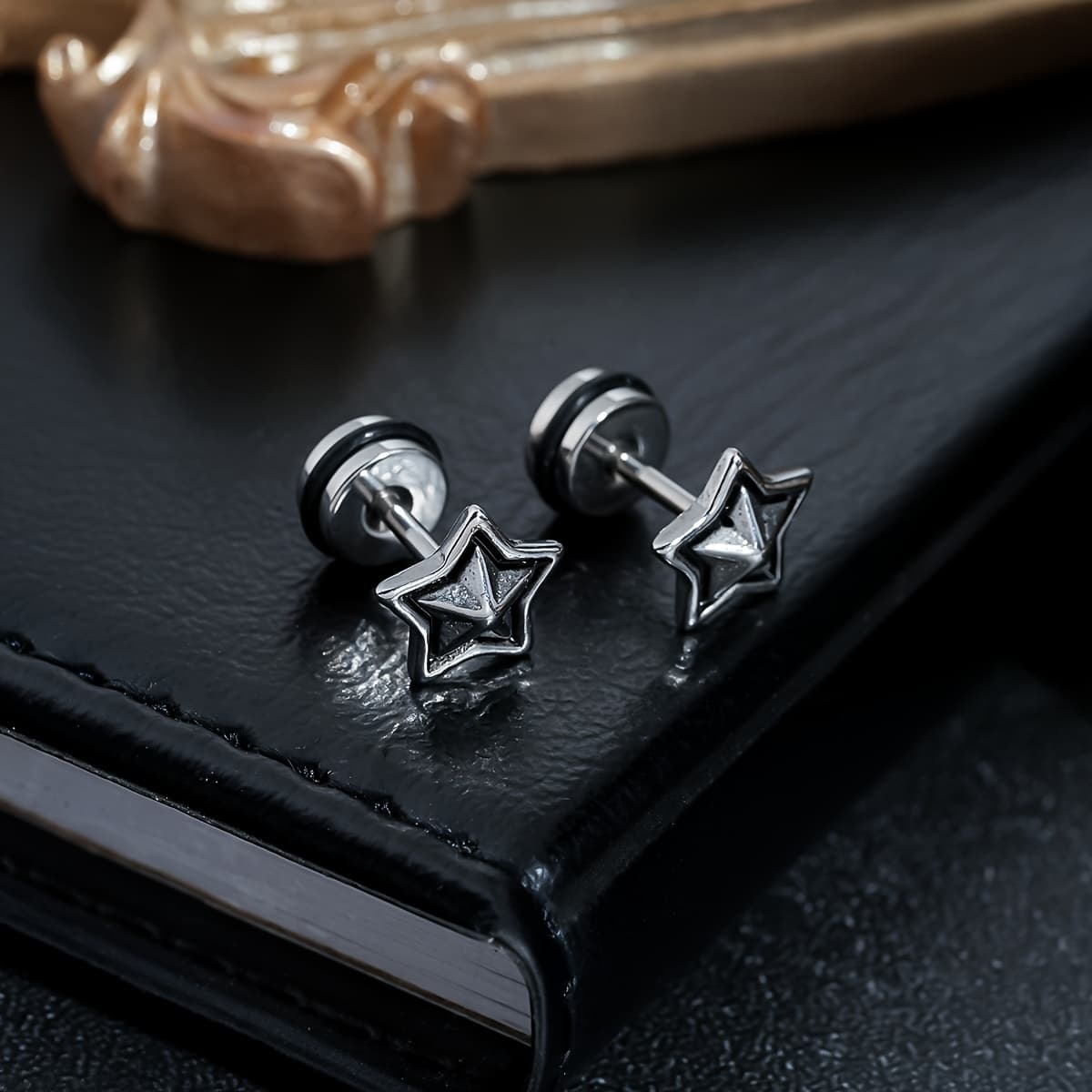 TEMU Pentagram Stud Earrings Hip-hop Niche Design Sense Individual -match Ear Jewelry Suitable For Daily Wear And Gifting, Without Battery