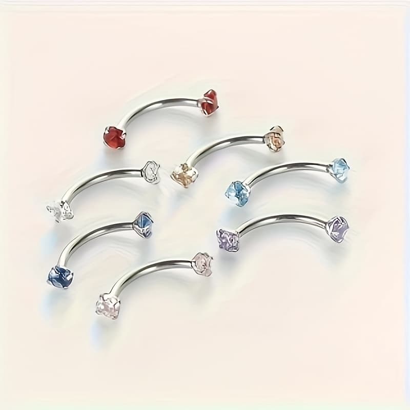 TEMU 16g Stainless Crystal Zirconia Gemstone Internal Threaded Arc Barbell Belly Button Nail Lip Nail Eyebrow Piercing Jewelry Set