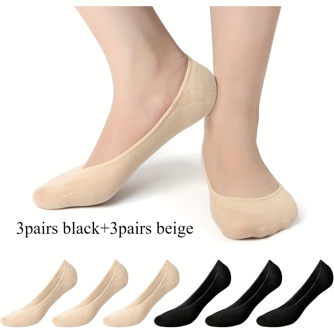 TEMU 6-pair Women's Four-season Liner Boat Socks, , Seamless, Invisible // Anti-slip Strips Prevent Slipping // Pairs Well With All Types Of Shoes