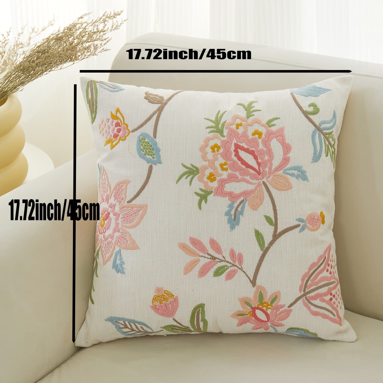 TEMU 1pc 3d Floral Embroidered Pillowcase For All Commuting, Spring And Summer, Suitable For Settings Rooms, Bedrooms, Parties, Sofas, And Cars