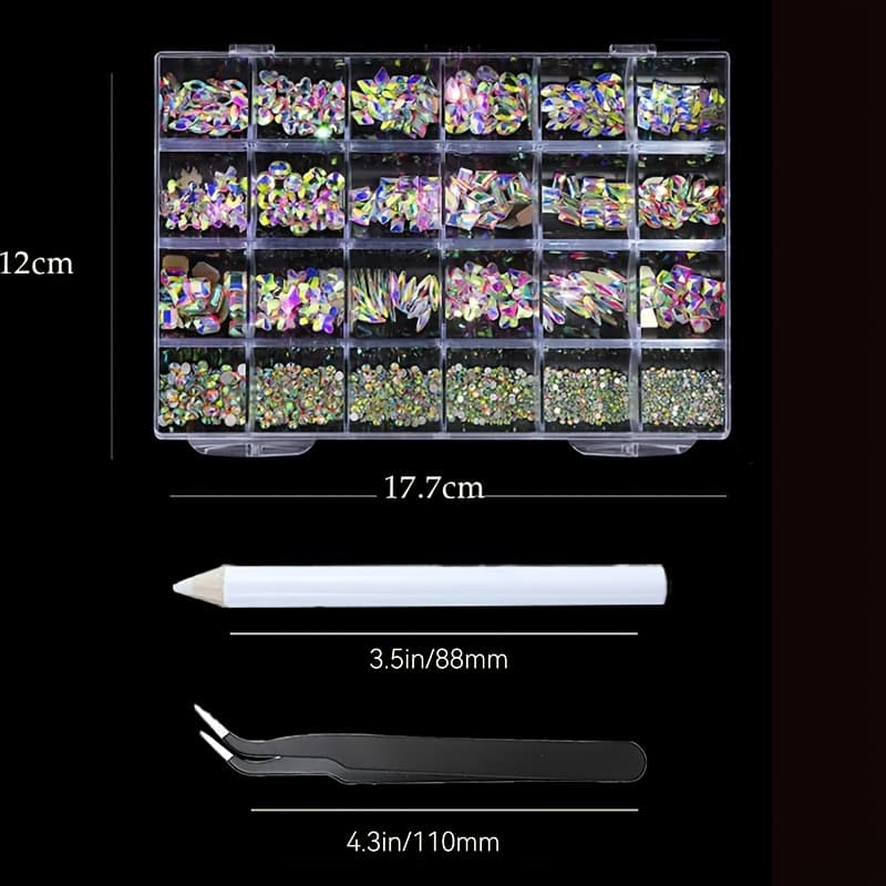 TEMU 24 Grids Mixed Shiny Nail Art Decorations Dotting Pen Kit Charm Jewelry Manicure Design Accessory Nail Supplies Nails Nail Charms Nail Gems